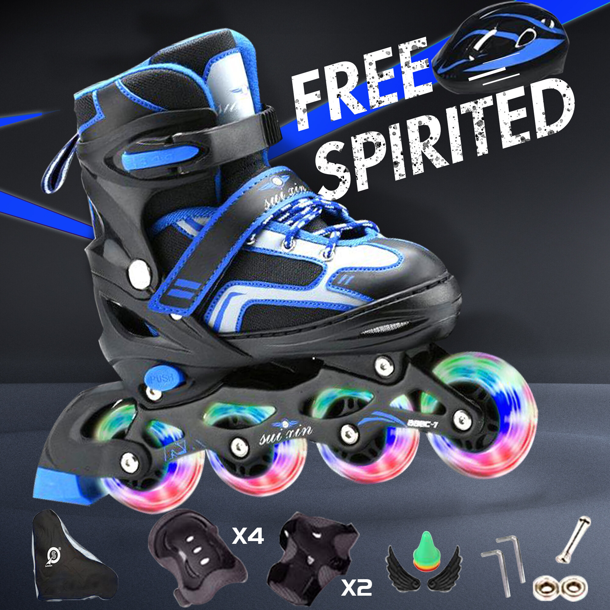 รองเท้าสเก็ต โรลเลอร์เบลด Roller Skate รุ่น S=26-32 M=33-37 L=38-42 1ชุด-pink/blue