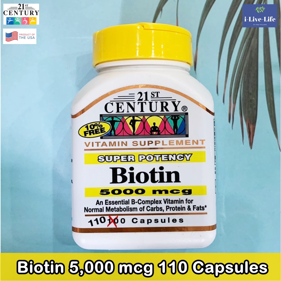 ไบโอติน Super High Potency Biotin 5000 mcg Calcium 110 Capsules - 21st ...