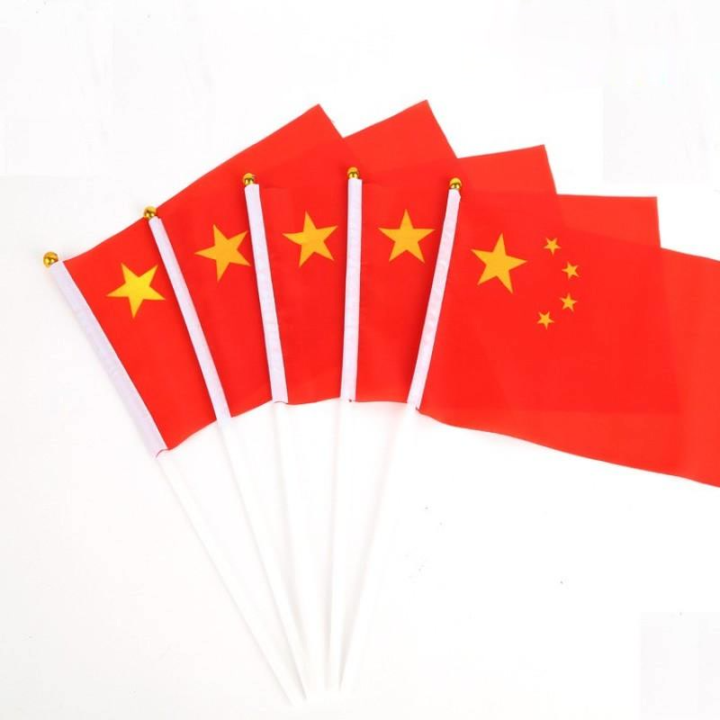 ธงมือโบกธงด้วยพลาสติกเสาธงสำหรับกีฬาตกแต่งบ้าน ผ้าธงชาติจีน 30*21.5 เซนติเมตร จีนธงชาติจีน 1 ชิ้น