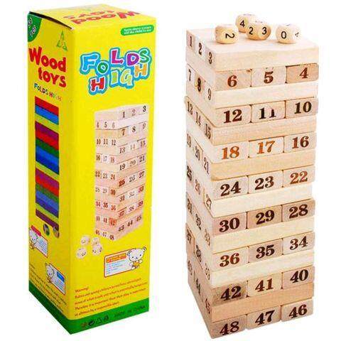 ONE TOYS ของเล่นไม้ เกมจังก้า (Jenga) ตัวต่อไม้ ตึกถล่ม 48 ชิ้น พร้อมลูกเต๋า