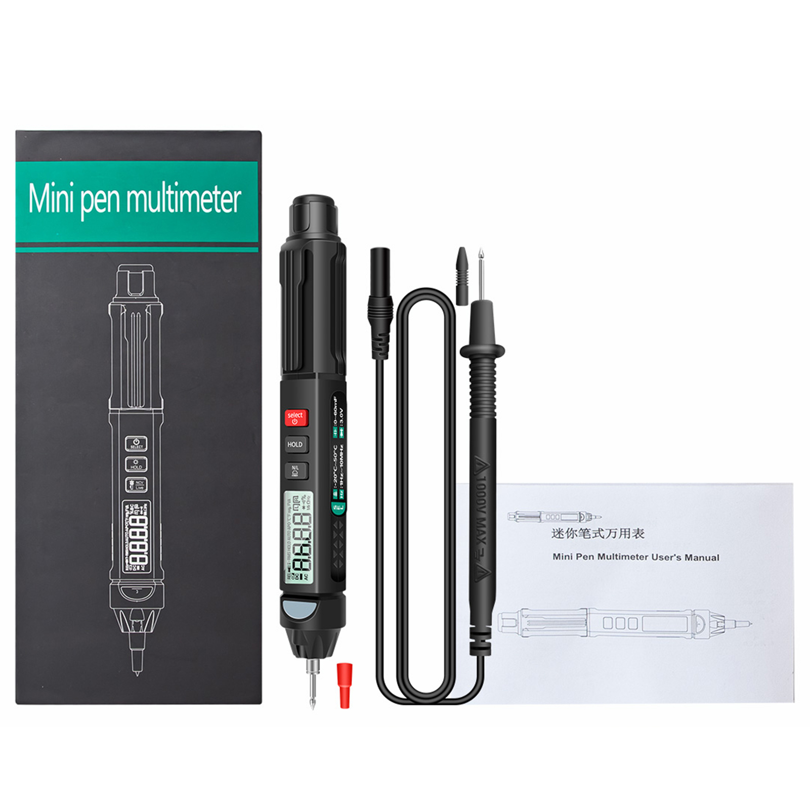 ANENG A3008 Pen Multimeter 6000 Counts Digital Multimeter Meter Tester with LCD Display Backlight Flashlight NCV Auto-off for Voltage Current Resistance Capacitance Diode Continuity Test