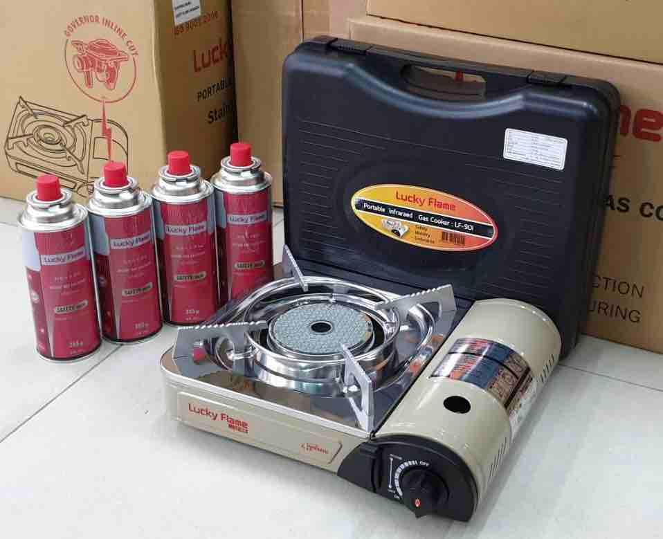 ?? ส่งด่วน Kerry ฟรี ?? LUCKY FLAME เตาแก๊สกระป๋องอินฟราเรด LF-90I พร้อมแก๊ส 4 กระป๋อง (250 กรัม/กระป๋อง) ประหยัดแก๊ส 50%