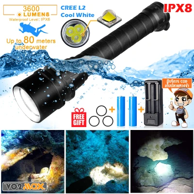 Diving Flashlight,3600 Lumens Underwater Scuba Flashlight, Underwater 80M Flashlight for Diving Activities, Torch Light with Rechargeable 18650 Battery