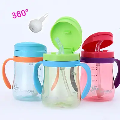 330ml Shock-resistant Baby Sippy Cups Kids Drinking Bottles Infant Children Learn Drinking Dual Handles Straw Juice Solid Feeding Bottle