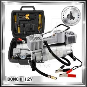 BONCHI ปั๊มลมมินิ 12V ปั๊มลมรถยนต์ ปั๊มลมไฟฟ้า ปั๊มเติมลมยาง 2ลูกสูบ 200PSI พร้อมอุปกรณ์เครื่องมือช่าง และ ชุดปะลมยาง MINI AIR COMPRESSOR BONCHI ปั๊มลมมินิ 12V ปั๊มลมรถยนต์ ปั๊มลมไฟฟ้า ปั๊มเติมลมยาง 2ลูกสูบ 200PSI พร้อมอุปกรณ์เครื่องมือช่าง และ ชุดปะลมยาง MINI AIR COMPRESSOR