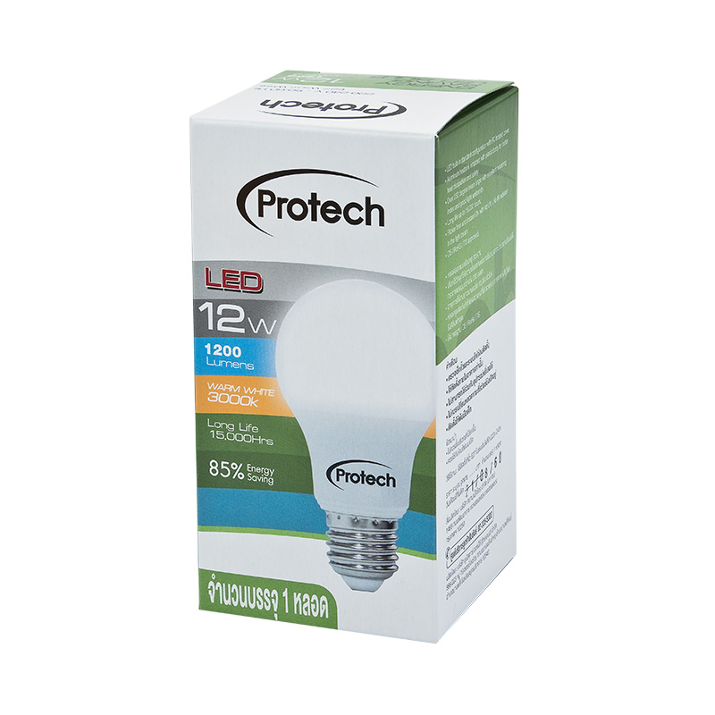 Protech หลอดไฟ LED 12 วัตต์ 1200 ลูเมน (สีวอร์มไวท์)/Protech LED bulb 12 Watt 1200 Lumen (Warm White)
