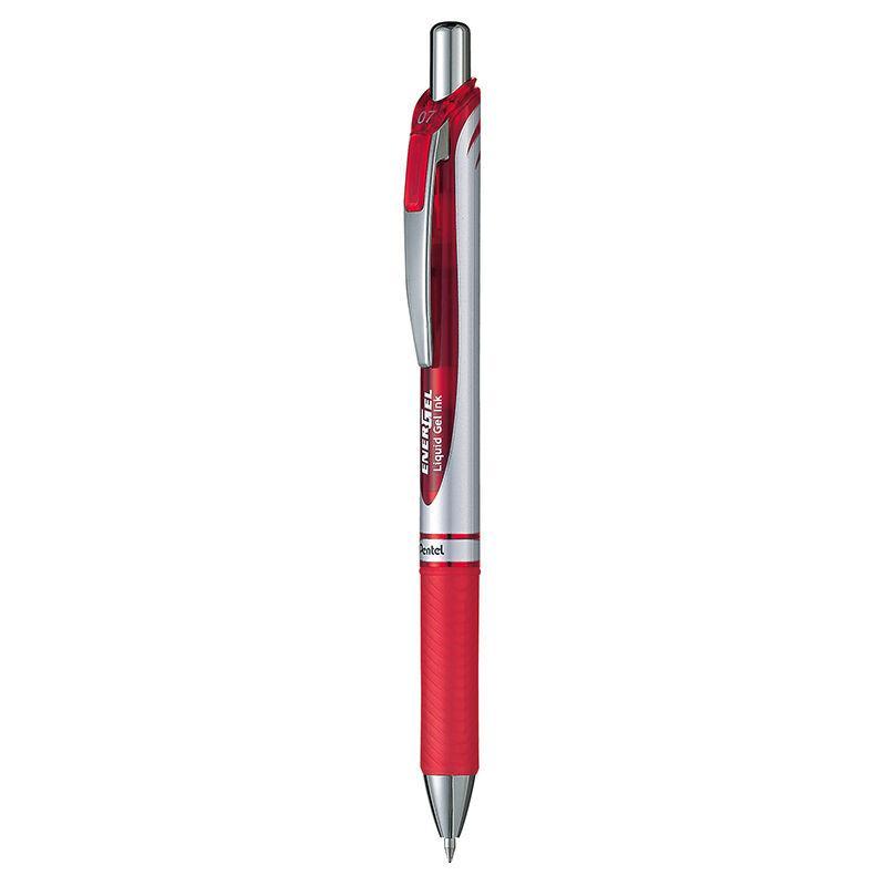 Electro48 เพนเทล ปากกาหมึกเจล รุ่น Energel BL77-B ขนาด 0.7 มม. แบบกด ด้ามสีเงิน หมึกเจลสีแดง