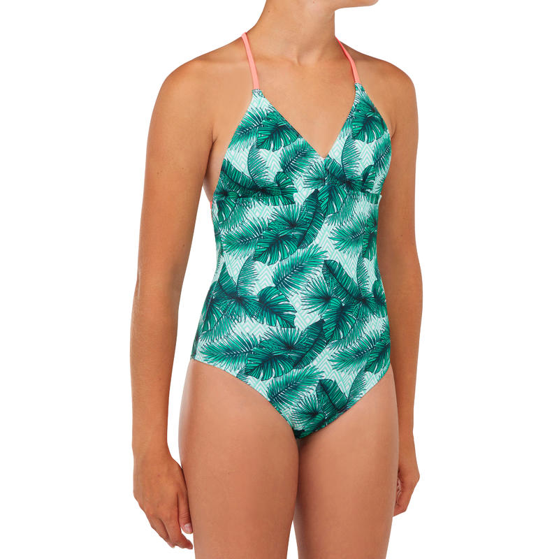 ชุดว่ายน้ำสำหรับเด็กผู้หญิงใส่โต้คลื่นรุ่น HIMAE 500 (สีเขียว)อุปกรณ์สำหรับกีฬา