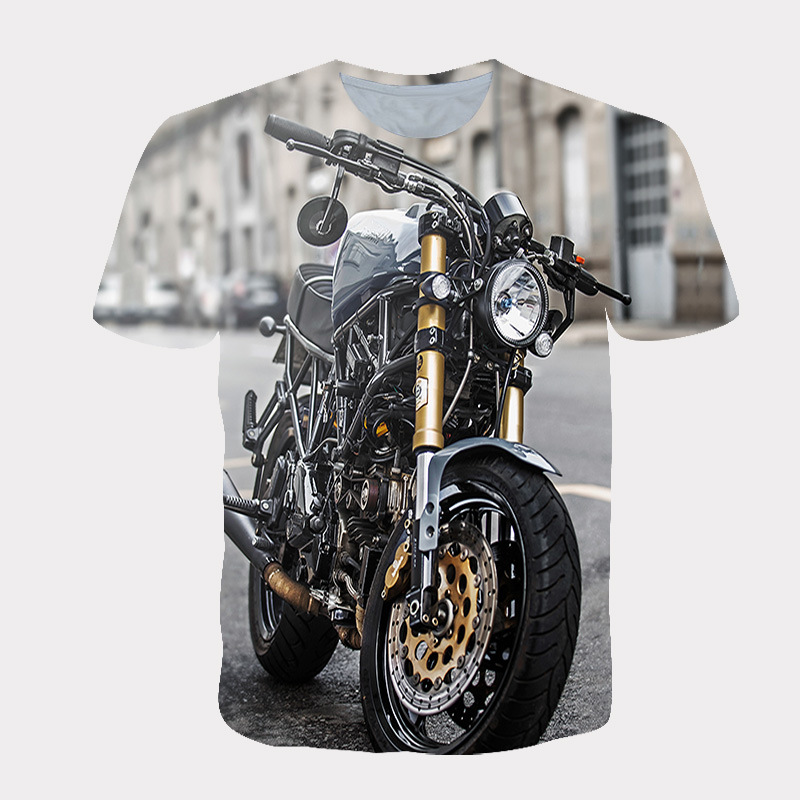 Factory Wholesale Moto Racing 3DDigital Printing Men's and Women's Leisure Pullover Short Sleeve Personality A Generation of Fat