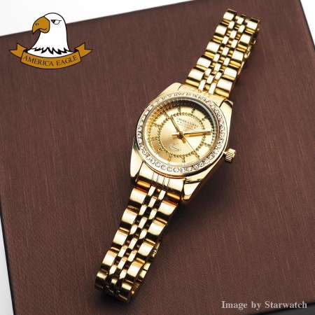 AMERICA EAGLE นาฬิกาข้อมือผู้หญิง สายสแตนเลส รุ่น AE085L - Gold/Gold