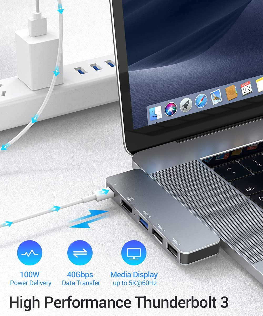  RayCue USB C Hub Adapters for MacBook Pro/MacBook Air M1 M2 M3  2023 2022 2021 2020 2019 13 14 15 16, 6-in-2 Multiport MacBook Adapter  with Thunderbolt 3, 3 USB 3.0