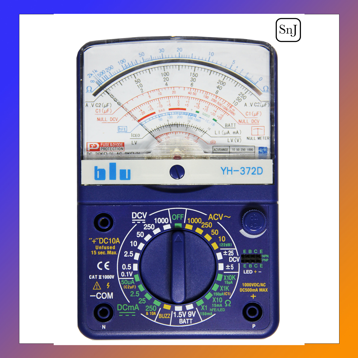 มิเตอร์วัดไฟ มัลติมิเตอร์ แบบอนาล็อก แบบเข็ม BLU รุ่น YH372D บลู โอห์ม