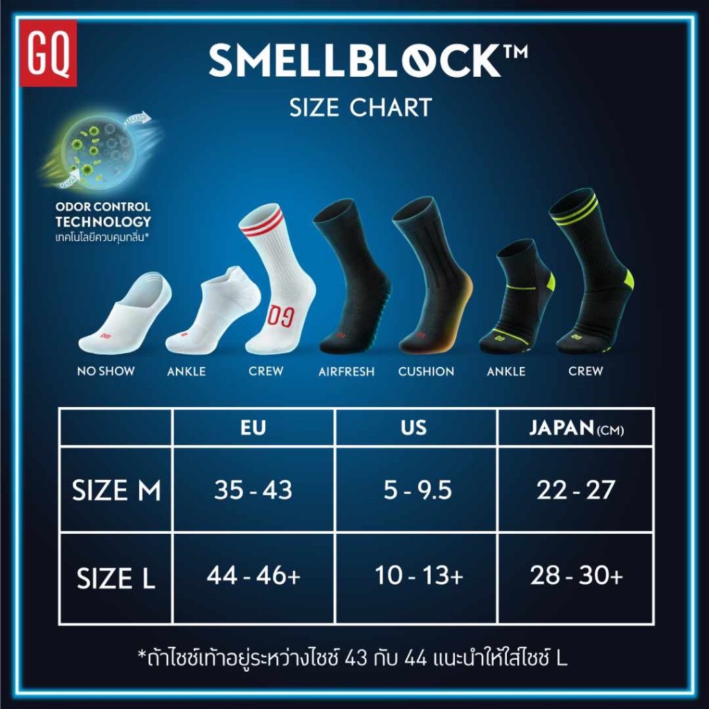 GQ SMELLBLOCK Socks Every Day Ankle ถุงเท้าบล็อกกลิ่น ถุงเท้าหุ้มข้อ