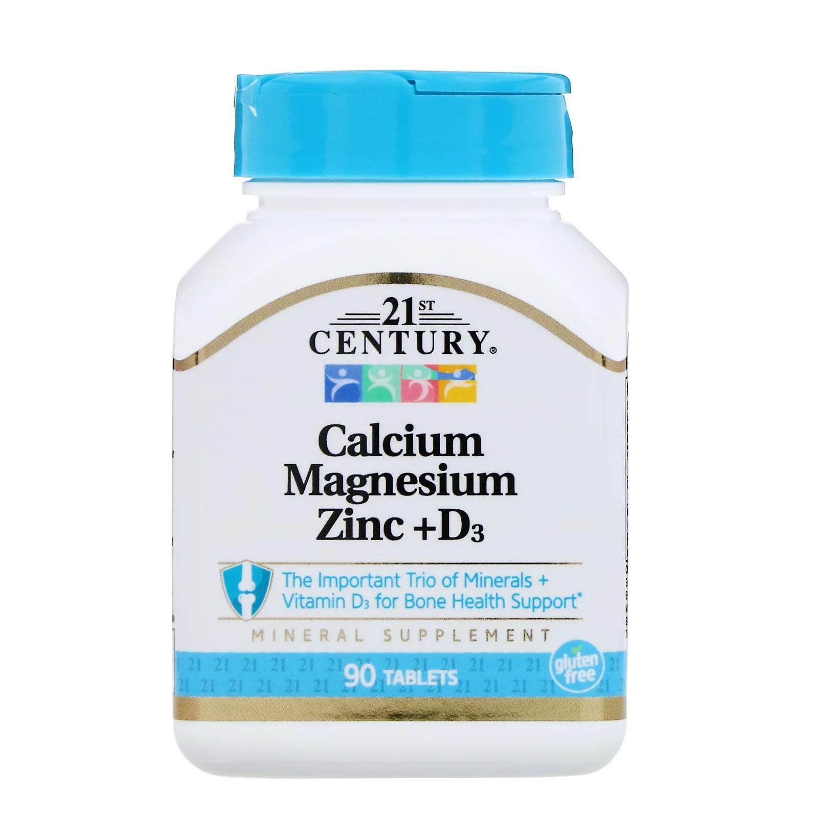 21st Century แคลเซียม แมกนีเซียม ซิงค์ และวิตามิน D3 กระปุก 90 เม็ด (Calcium Magnesium Zinc + D3 90 Tablets)