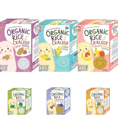 Apple Monkey Organic Rice Cracker ข้าวอบกรอบออร์แกนิก สำหรับเด็ก 8 เดือนขึ้นไป แครกเกอร์ข้าวหอมมะลิ ผักผลไม้ออร์แกนิก