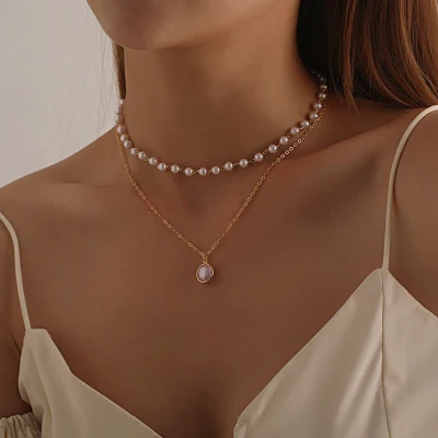 Kpop Fashion Vintage Pearl Necklace For Women 2021 Trend Round Pearl Wedding Choker Necklaces Jewelry Jewelry On The Neck Beads