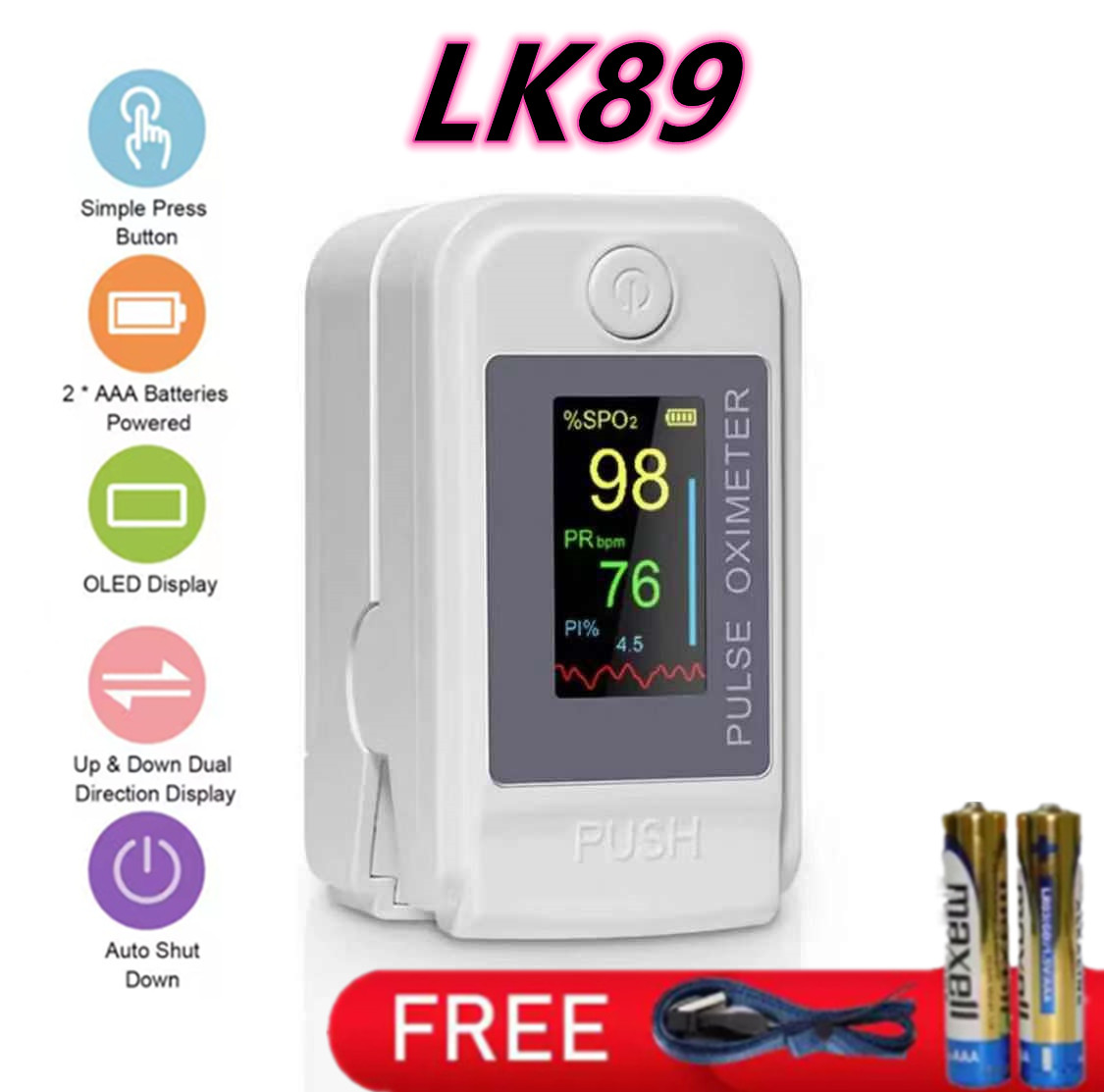 💥 ใหม่ 💥 จอสี เครื่องวัดออกซิเจนในเลือด LK89 เครื่องวัดอัตราการเต้นของหัวใจแบบคลิปออนที่ปลายนิ้วพร้อมฟังก์ชัน Bluetooth