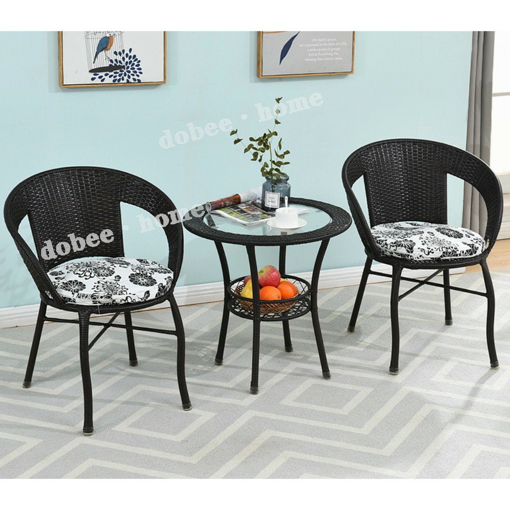 2021 new ชุดโต๊ะเก้าอี้หวาย สีขาว สีกาแฟ เก้าอี้หวาย ชุดโต๊ะสนาม-เก้าอี้หวายเทียม แข็งแรง เก้าอี้ะสนาม