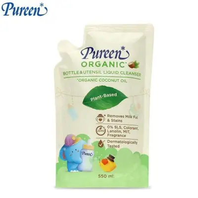 (1 แถม 1) Pureen Organic เพียวรีน น้ำยาล้างขวดนม สูตรออร์แกนิค 550 ml. (ถุงรีฟิล)