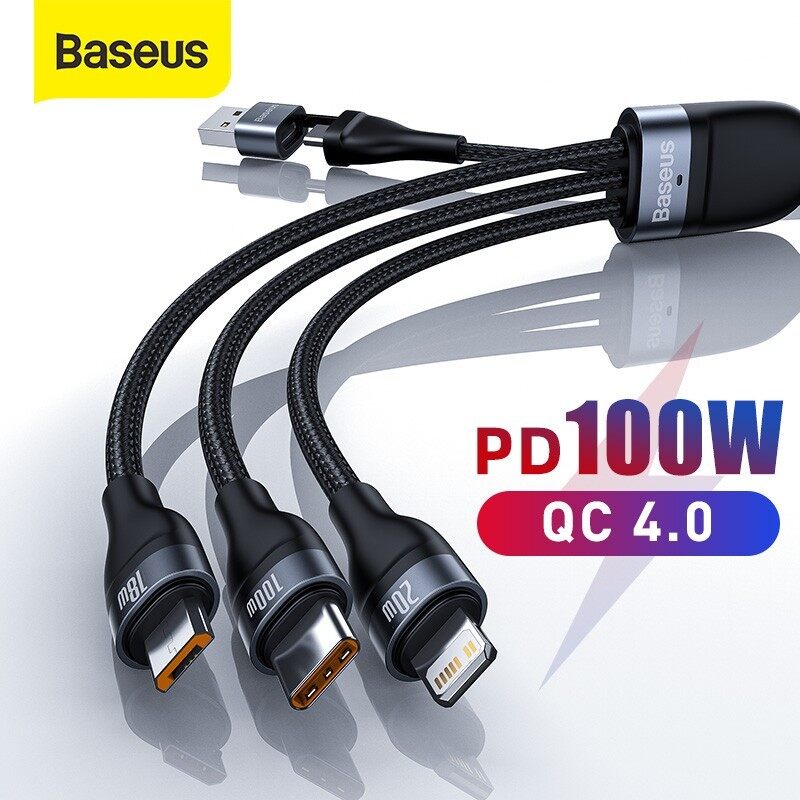 Baseus สายชาร์จ  Flash Series Two-for-three Fast Charging 100W Data Cable 1.2m U+C to M+L+C