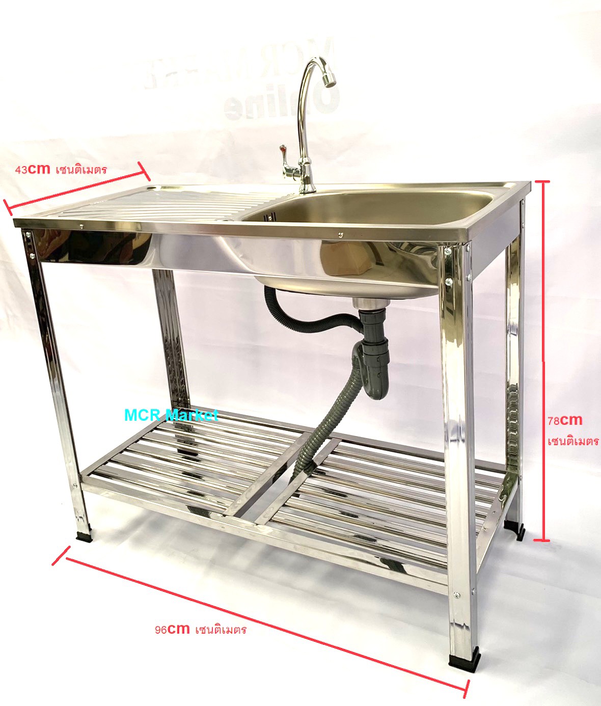 ซิงค์ล้างจาน1หลุมสแตนเลสตั้งพื้น มีที่พักจาน Dina Home แถมก๊อกน้ำ Sinkอย่างหนา อ่างล้างจาน อ่างล้างผัก อ่างล้างมือ