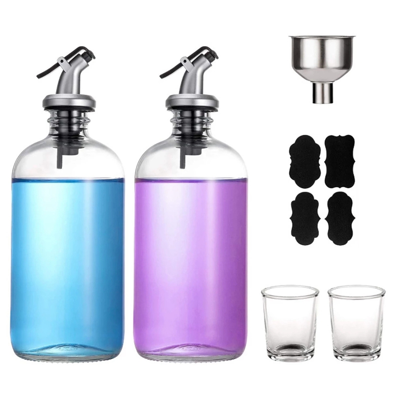 16Oz Glass Mouthwash Dispenser with Pour Spout Funnel and Labels
