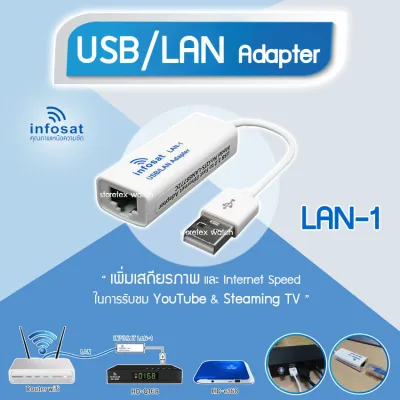 INFOSAT LAN-1 USB/LAN Adapter (ใช้สำหรับเชื่อมต่อพอร์ตUSBของกล่องดาวเทียม infosat รุ่น HD-e168 / HD-Q168)