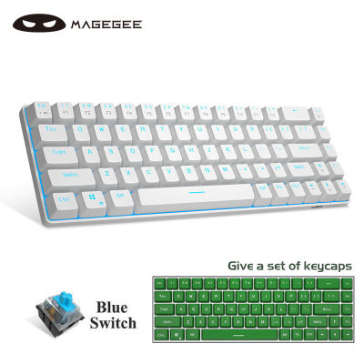 MageGee MK-กล่อง65% คีย์บอร์ดแบบกลไก,สายคีย์บอร์ดเล่นเกม Blue Switch Type-C 68ปุ่ม LED Backlit Mini คีย์บอร์ดขนาดกะทัดรัดสำหรับแล็ปท็อป Windows เกมส์พีซี (Keycaps)