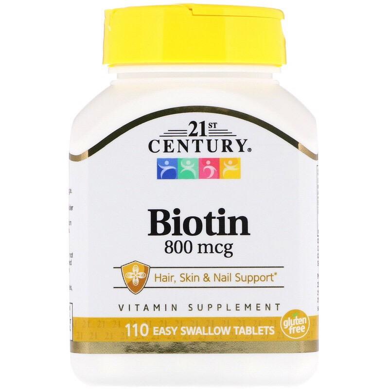21st Century, Biotin, 800 Mcg, 110 Tablets, ไบโอติน บำรุงผมและเล็บ ช่วบลดการหลุดร่วงของเส้นผม