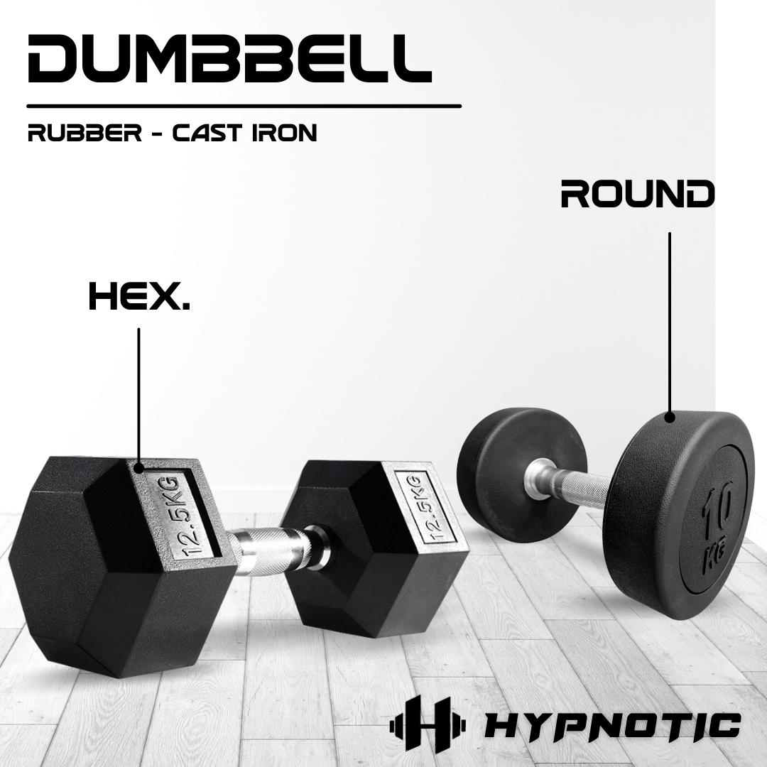 (1ข้าง) 12.5kg ดัมเบลยกน้ำหนัก เหล็กหุ้มยาง หกเหลี่ยม/กลม ฟิตเนส โฮมยิม ยกน้ำหนัก Hex Rubber Dumbbell #DH #DR #P
