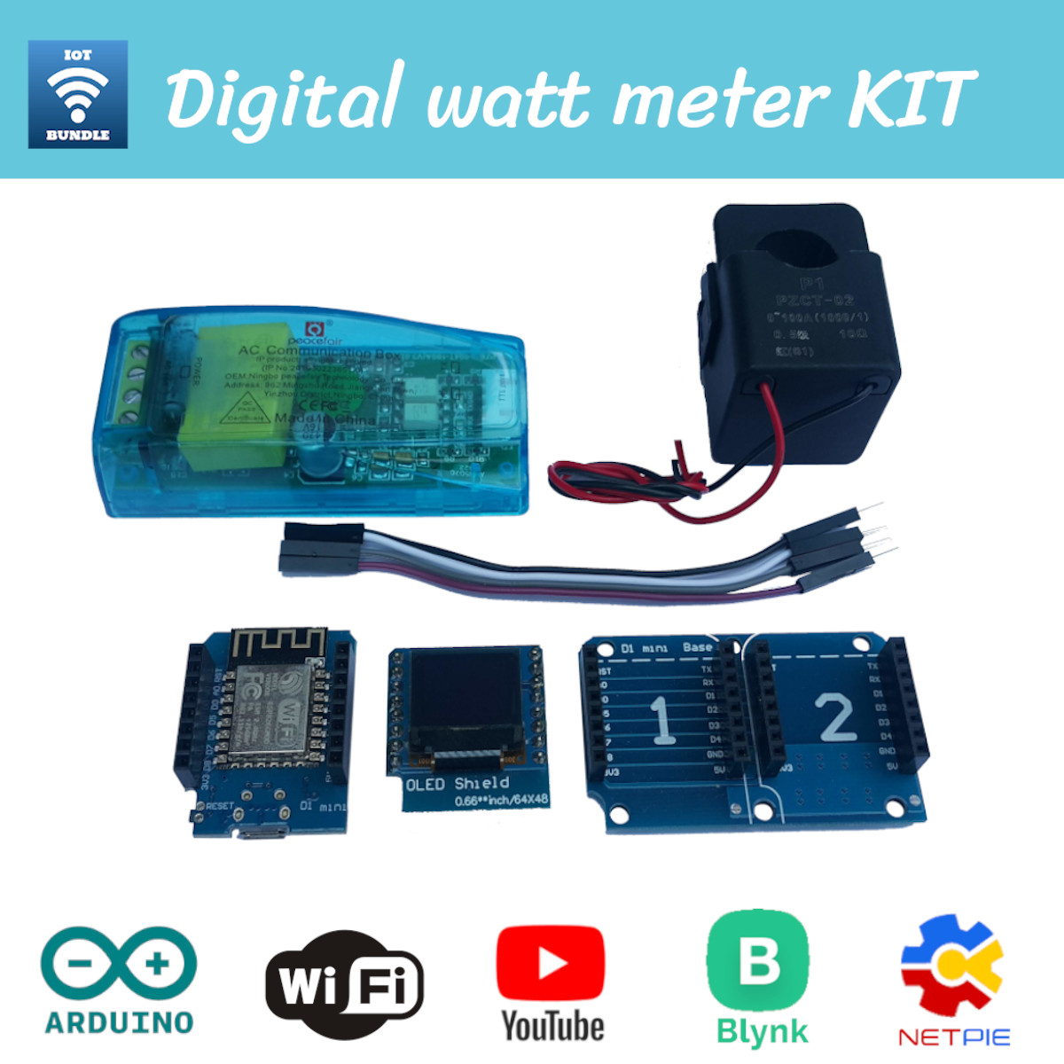 ชุดวัดพลังงานไฟฟ้า Digital watt meter kit, Digital Power meter kit (สำหรับเขียนโค๊ดเอง) WeMos