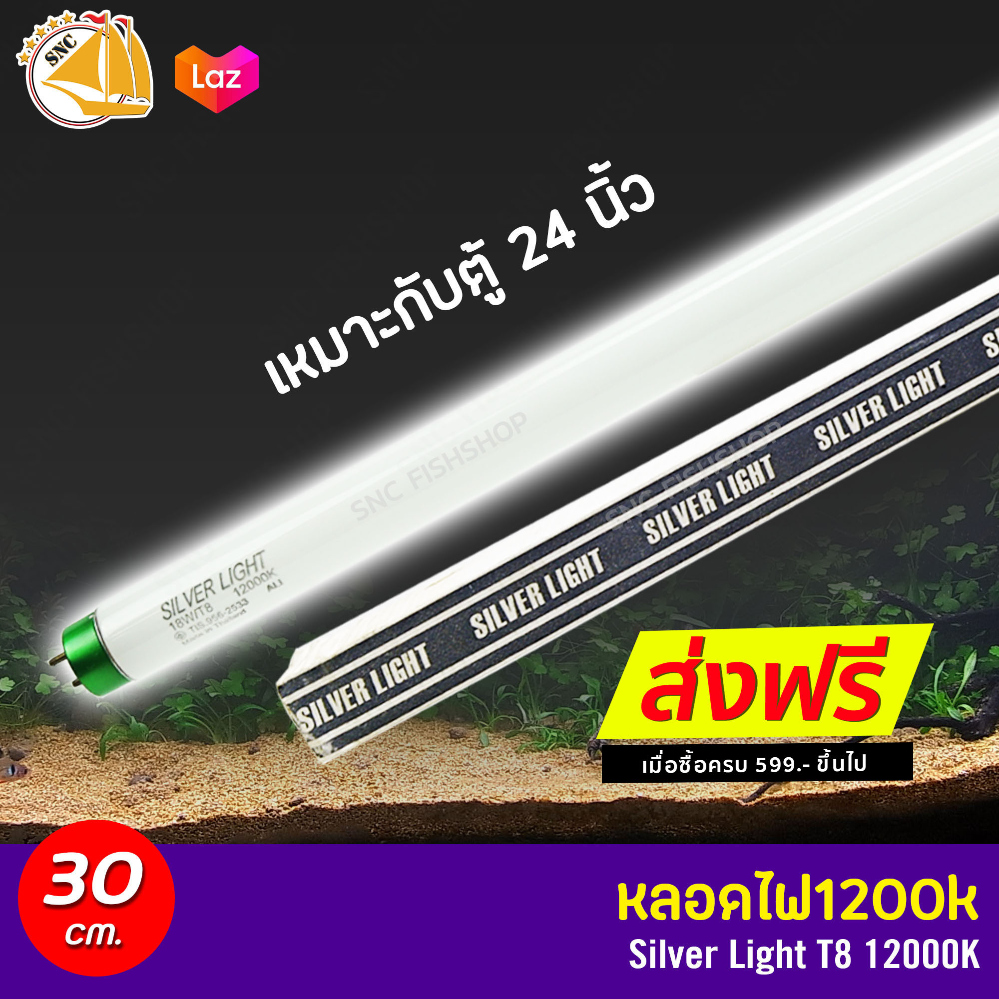 Silver Light T8 หลอดไฟ 12000K สีขาว 30 cm. เหมาะกับตู้ 24 นิ้ว