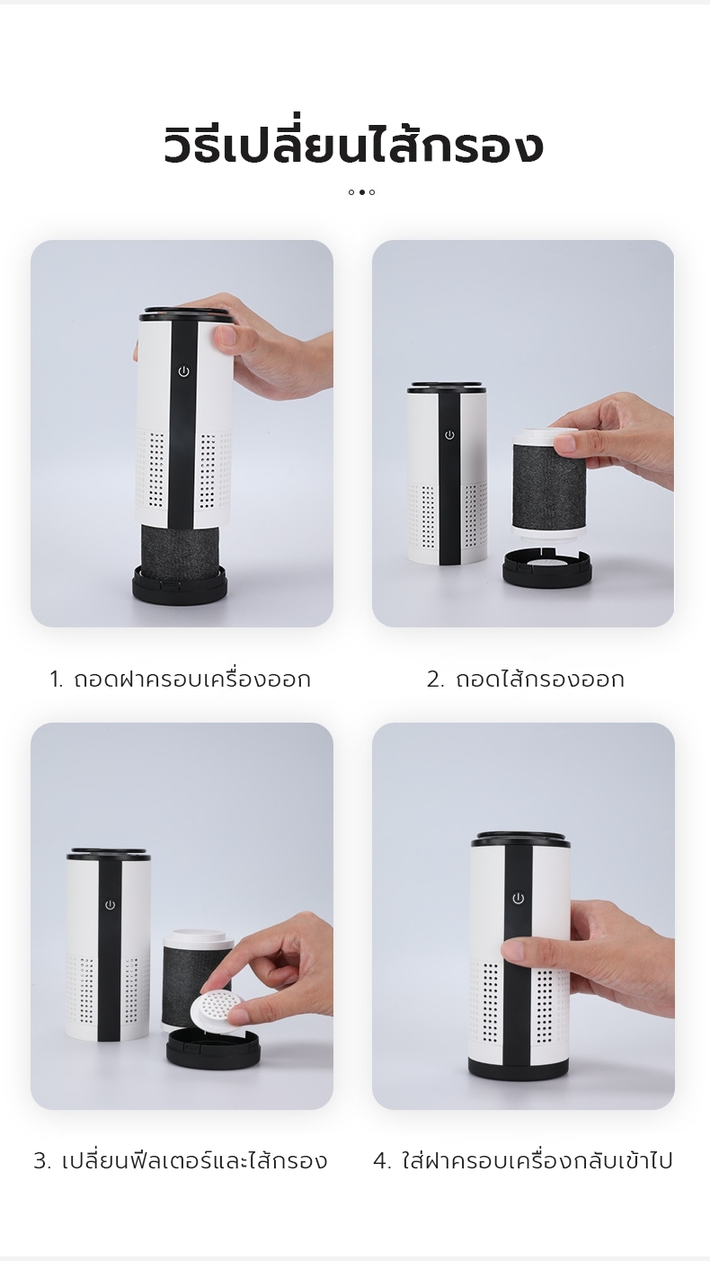 เครื่องฟอกอากาศในรถยนต์ ARTEX-Car Air Purifier ไร้สาย ใส่กรอง 3ชั้น HEPA/ Carbon/ Pre-Filter กรองฝุ่นPM2.5 น้ำหอมกรองกลิ่น