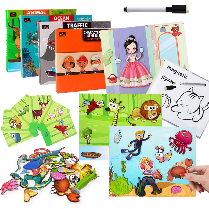 ชุดกล่องปริศนาการศึกษาแม่เหล็กสำหรับเด็ก, ของเล่นการเรียนรู้แม่เหล็กที่มีสีสันสำหรับเด็ก, มี 6 ลายสัตว์, มหาสมุทร, ไดโนเสาร์   Kids Educational Magnetic Puzzle Box Sets, Colorful Learning Magnet Kids Toy, 6 Designs Available Animal, Ocean, Dinosaur
