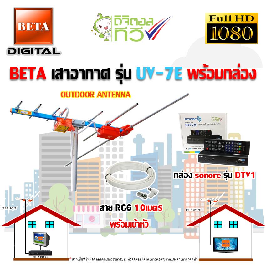 BETA เสาอากาศ รุ่น UV-7E + กล่องดิจิตอลทีวี SONORE รุ่น DTV1 พร้อมสายRG6 ยาว10เมตร (WIS ASIA)