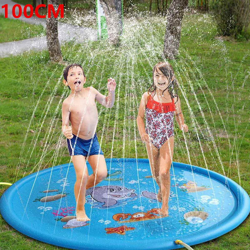 Sprinkler Pad Splash Play Mat Kids Water Fun Toys Inflatable Play Pad Summer Sprinkler Splash Playmat Outdoor Water Toy for Children Toddlers Boys Girls 100cm/150cm/170cm Diameter