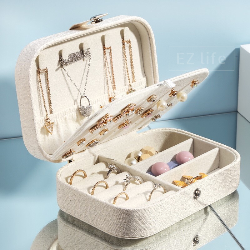EZ Accessories Jewelry Case Box กล่องเก็บครื่องประดับ ต่างหู สร้อยคอ ที่ใส่ของ กล่อง กันกระแทก ความงาม สีชมพู สีขาว ผู้หญิง เครื่องประดับ เครื่องประดับ นาฬิกา สร้อยข้อมือ Women Portable Case Necklace Ring Earring Storage Box Organizer Mini Travel