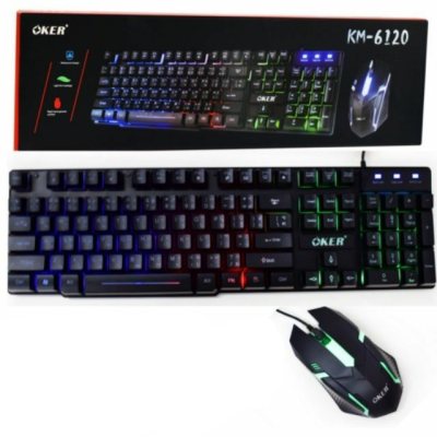 Oker KM-6120 คีย์บอร์ดเรืองแสง+Mouse GAMING มีไฟ