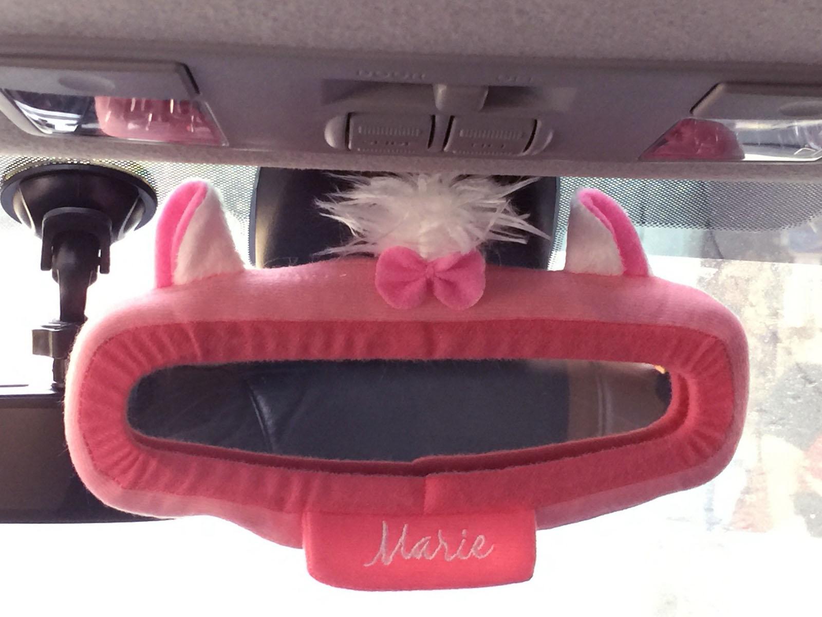 ลิขสิทธิ์แท้แมวมารี ที่หุ้มกระจกมองหลังรถยนต์ อุปกรณ์ตกแต่งรถยนต์ สีชมพู Marie Cat Aristocats Car Accessory Rear View Mirror Cover Pink