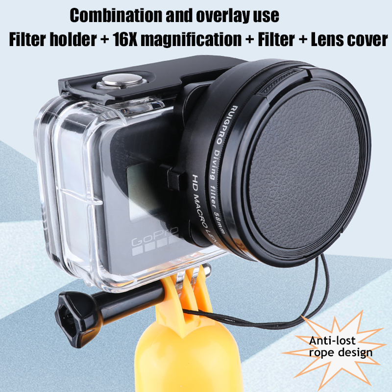 16X Macro Filter for Gopro 1098 Black Original Waterproof Case Diving Red Purple Filter +Adapter