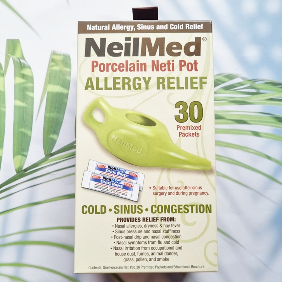 อุปกรณ์ล้างจมูก Porcelain Neti Pot Allergy Relief Includes 30 Premixed ...