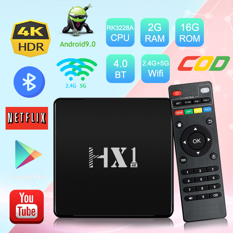 กล่องรับสัญญาณ Tv Box HX1 Rk3228A Smart tv box Android 9.0 Tv Box 2GB Ram 16G Rom Android box  4K Bluetooth Android Tv Box  5G Wifi