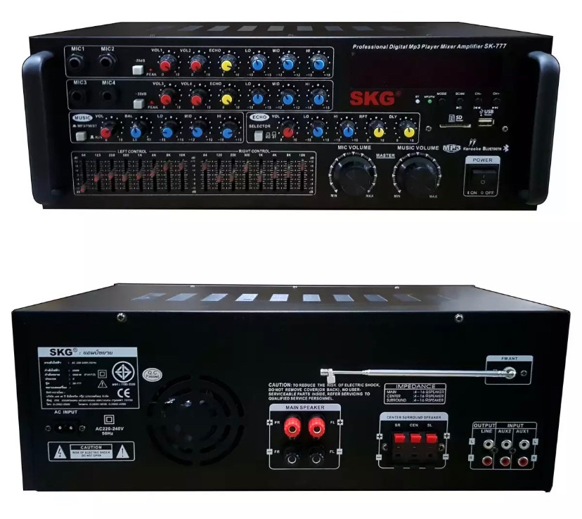 SKG เครื่องขยายเสียง คาราโอเกะ เพาเวอร์มิกเซอร์ BLUETOOTH USB MP3 SD CARD FM RADIO รุ่น SK-777