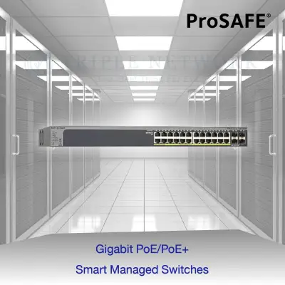NETGEAR (GS728TP) 24-Port Gigabit PoE+ Ethernet Smart Managed Pro Switch with 4 SFP Ports | 190W | ProSAFE by Triplenetwork ประกันศูนย์ไทย