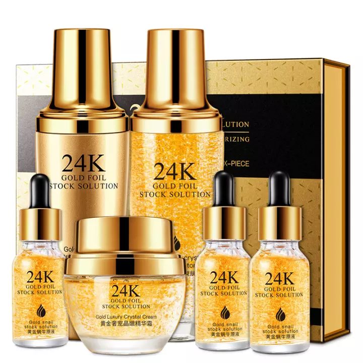 DCH164 ชุดดูแลผิวหน้า 24K Gold Essence Skin Care Set 6 ชิ้น Moisturizing Shrink Pore Snail Skin Care Set Box ครีมบำรุงหน้า