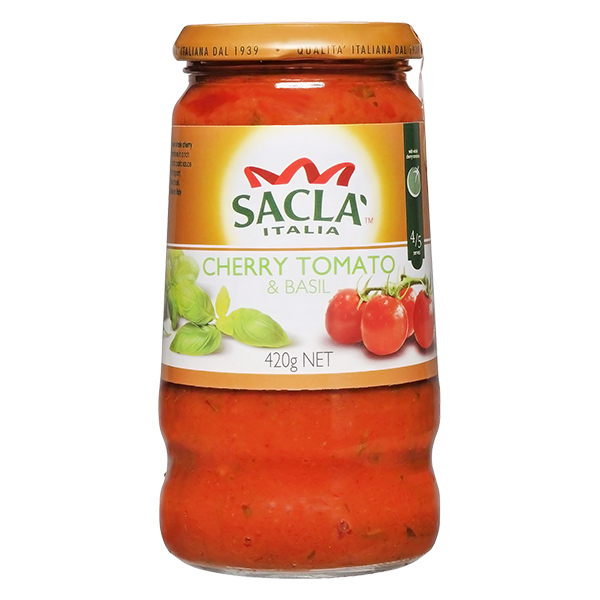 Sacla Whole Cherry Tomato & Basil 420g แซคล่า เชอร์รีโทเมโท้ แอนด์เบซิล ขนาด 420 กรัม (6287)