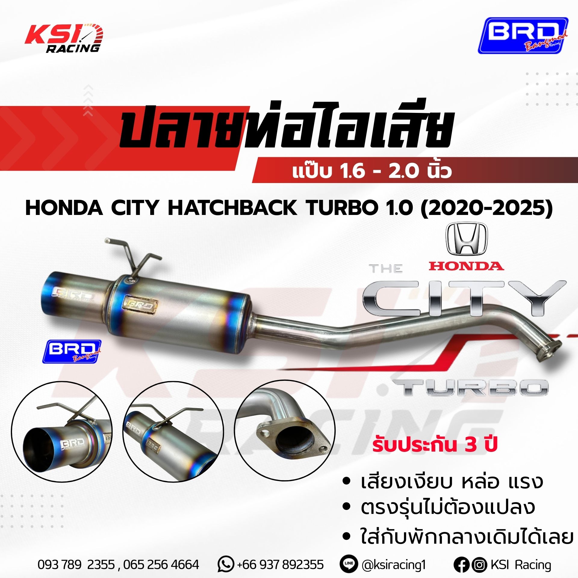 Bảo hành 3 năm!! Đẹp, yên tĩnh, mạnh mẽ, ống xả, ống tinh chỉnh, nghỉ dưỡng lâu dài BRD, mỏng manh, đua xe thẳng hàng, phiên bản HONDA CITY TURBO 1.0 (2020-2025)