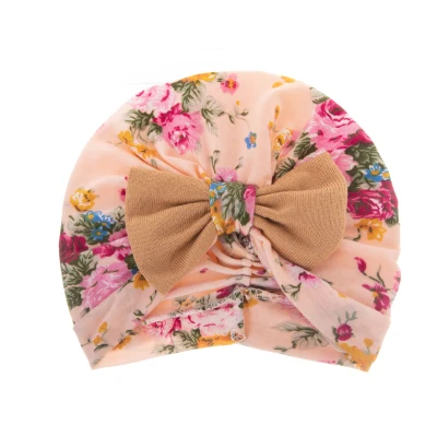 Baby Hat Floral Print Decorative Skin Friendly Infant Bow-knot Turban Beanie for Party