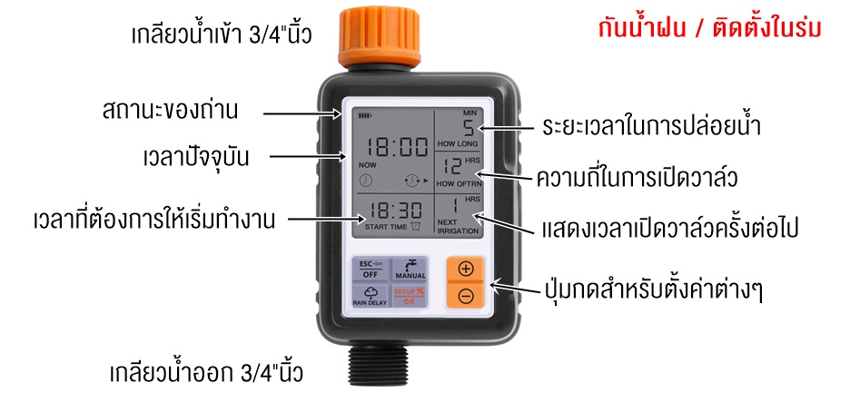เครื่องตั้งเวลารดน้ำอัตโนมิติ water timer digital irrigation timer