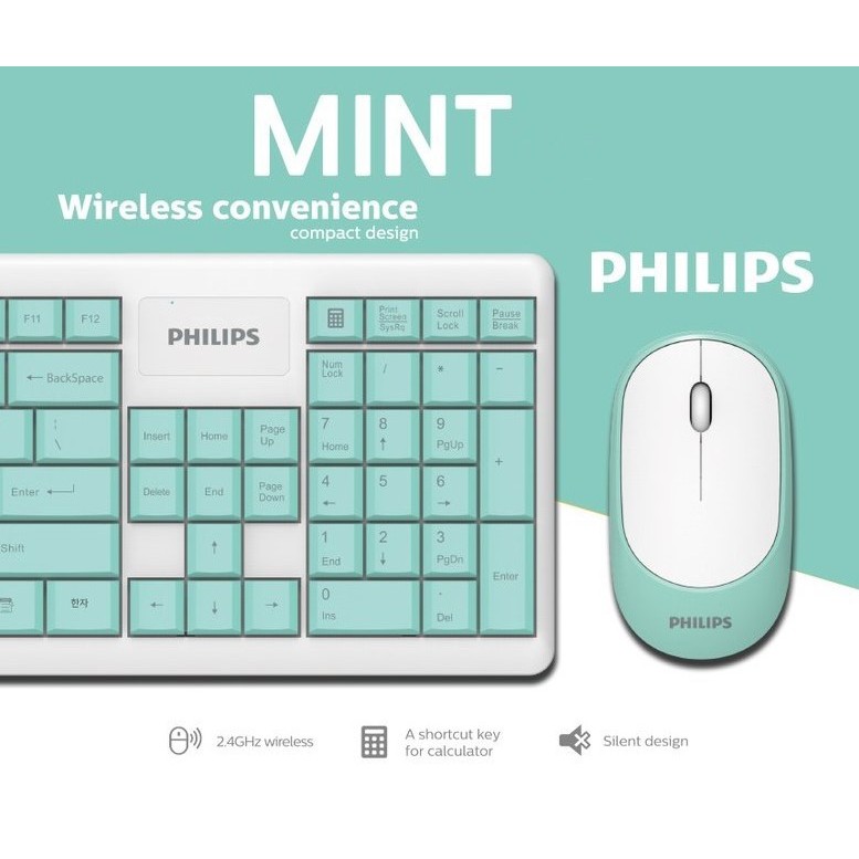 ชุดคีย์บอร์ด+เมาส์ไร้สาย Philips SPT 6314 Wireless keyboard and mouse combo Wirless mouse